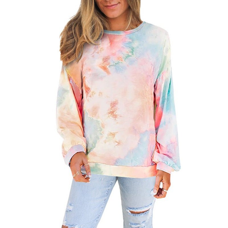 The hoodie is the new European and American autumn loose casual tie-dye printed long-sleeved round-neck lady hoodie