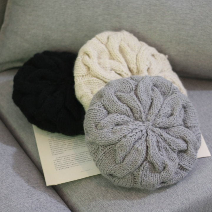 Women Handmade Woolen Hat Fashion Solid Color Warm Thick Beanie